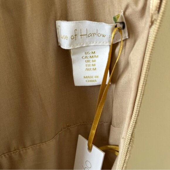 House Of Harlow 1960 Tan Linen Blend Tiered Plunge V Neck Midi Dress Size Medium - Picture 8 of 11